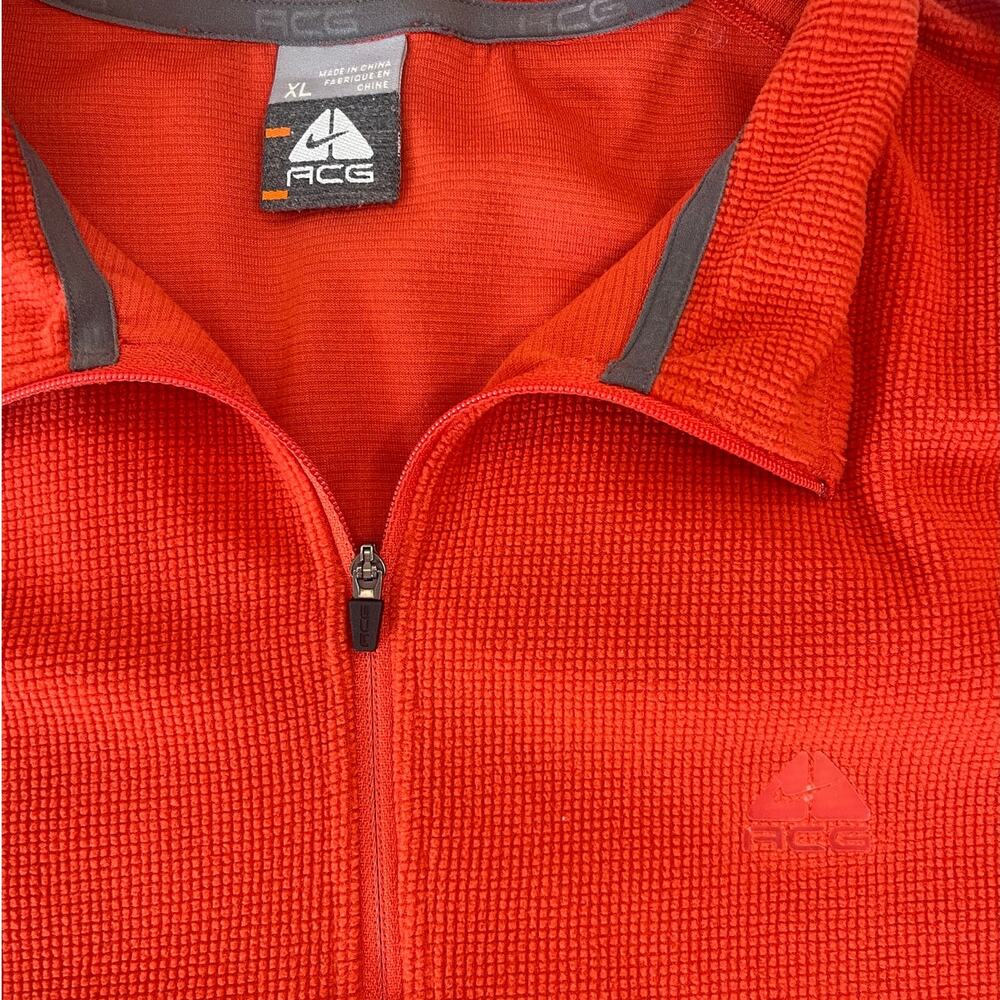 Nike ACG‎ Textured Quarter Zip Fleece Pullover Orange Sweatshirt Size Mens XL - Picture 2 of 8